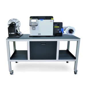 OKI Eisentisch mit Rädern für den OKI 1050/1040 Pro und Aufwickler für eine reibungslose Mobilität in der Druckeranwendung, optional die separate Tischerweiterung für den Matrixentferner des OKI 1050 Pro mitbestellen 