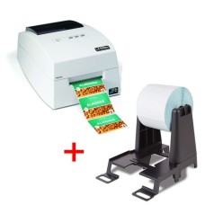 Kaffee/Tee Bundle: Primera Inkjet Farbetikettendrucker LX500eC und einen passiven Etikettenabwickler zur Verwendung von größeren Rollen mit bis  zu 254mm (10
