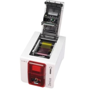 Kartendrucker für Papier oder Kunstoff ISO Karten: Evolis Zenius Expert, einseitig, 12 Punkte/mm (300dpi), USB, Ethernet, Contactless, rot RFID Ecoder