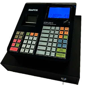SAMPOS ECR-220 II Elektronische Registrierkasse für GdPdU konforme Kassenvorgänge mit kleiner Schublade