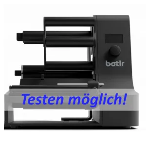 Labelmate botlr Etikettiergerät für Flaschen, Dosen und runde Gläser (Wein, Marmelade, Whisky, Gin Honig bis 120mm Durchmesser inkl. 30 Minuten Online Schulung