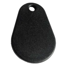 RFID KF007 Schlüsselanhänger/Keyfob, Schwarz mit DESFire EV3 4k Chip, Tropfenförmig mit aufgedruckter UID (dezimal)