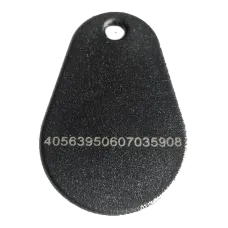RFID KF007 Schlüsselanhänger/Keyfob, Schwarz mit DESFire EV3 4k Chip, Tropfenförmig mit aufgedruckter UID (dezimal)