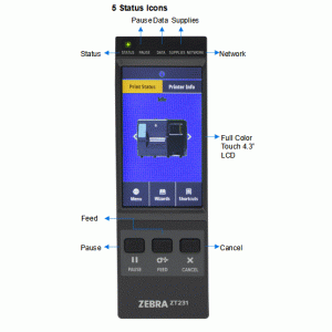 Zebra ZT231 Etikettendrucker für Lager & Versand, Thermodirekt, 8 Punkte/mm (203dpi), Cutter, Display, EPL, ZPL, ZPLII, USB, USB-Host, RS232, Bluetooth (BLE), Ethernet