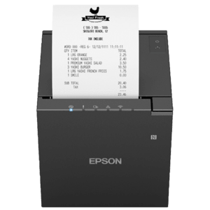 Bondrucker, Thermodirekt, Epson TM-m30III, 8 Punkte/mm (203dpi), Geschwindigkeit (max.): 300 mm/Sek, Druckbreite 72mm, Cutter, USB, USB-C, Ethernet, WLAN, NFC, schwarz