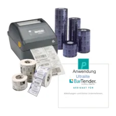 Einsteigerpaket zum Druck von Etiketten - Bundle bestehend aus Etikettendrucker Zebra ZD421t, Seagull BarTender , Zebra Z-Ultimate 3000T & Zebra ZipShip 5095 Thermotransferband  
